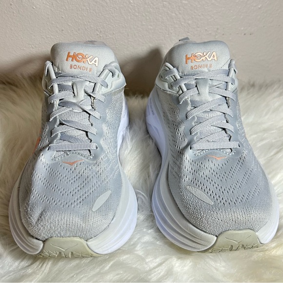 HOKA Bondi 8 White Trainers White Sneakers Size 9B - Picture 9 of 14
